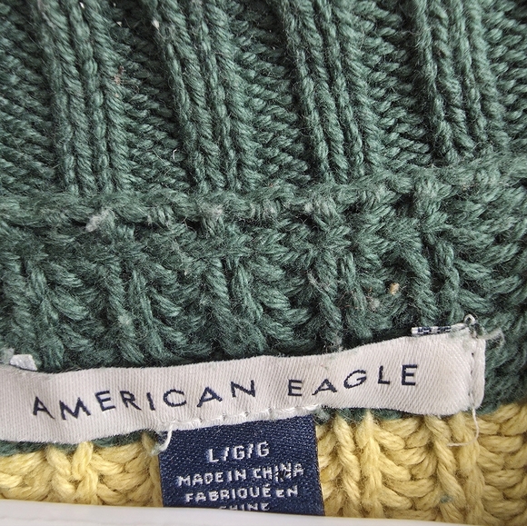American Eagle Woman's Green & Yellow Striped Oversized Knit Sweater - L - Picture 3 of 4
